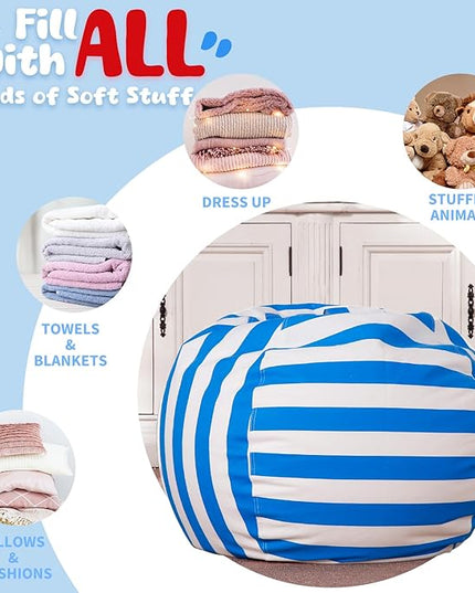 Wekapo Stuffed Animal Storage Bean Bag Chair Cover for Kids | Stuffable Zipper Beanbag for Organizing Children Plush Toys Large Premium Cotton Canvas (Blue, XX-Large) - LeafyLoom