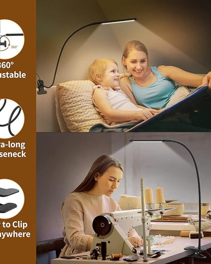 iZELL Desk Light, [2-Pack] LED Desk Lamp with Clamp [77 LEDs Light with 3 Color Modes & 10 Brightness Levels] Flexible Gooseneck LED Book Light, Easy Clip on Reading Light - LeafyLoom