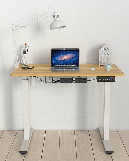 SHW Memory Preset Electric Height Adjustable Standing Desk, 40 x 24 Inches, Oak - LeafyLoom