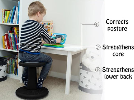 Studico ActiveChairs Kids Wobble Chair, Flexible Preschool & Elementary Classroom Seating, Improves Focus, Posture & Helps ADHD/ADD, Sensory Chair, [Active Fidget Chairs], 14" Stool, Ages 3-7, Black - LeafyLoom