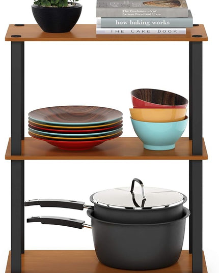 Furinno Turn-S-Tube 3-Tier Compact Multipurpose Shelf Display Rack with Square Tube, Light Cherry/Black - LeafyLoom