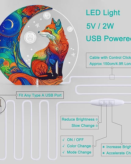 Cute Fox Decor Night Light USB Powered LED Night Lights for Kids Bedroom 7 Colors LED Lamp Wooden Night Lamp for Room Decor Aesthetic Gift - LeafyLoom