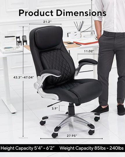 Nouhaus Ergonomic Office Chair Premium Microfiber Leather Adjustable Lumbar Support, Home Desk Gaming Chairs Executive Computer Chair with Adjustable Armrests (Posture,Black) - LeafyLoom