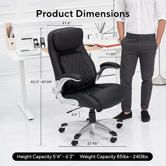 Nouhaus Ergonomic Office Chair Premium Microfiber Leather Adjustable Lumbar Support, Home Desk Gaming Chairs Executive Computer Chair with Adjustable Armrests (Posture,Black) - LeafyLoom
