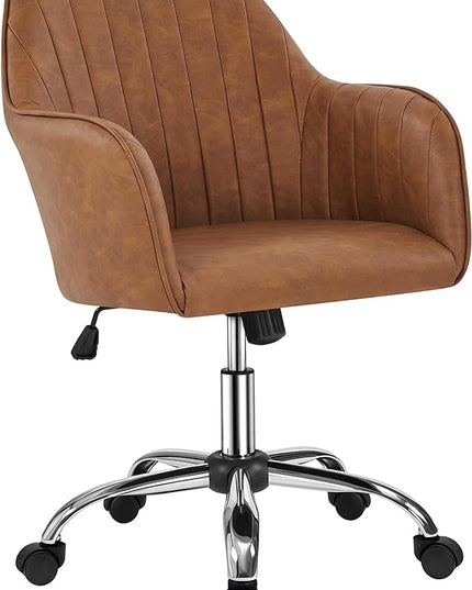 Yaheetech Modern Faux Leather Desk Chair Height Adjustable Task Chair Swivel Office Chair Makeup Chair Computer Chair Mid Back Chair Living Room Chairs with Arms Retro Brown - LeafyLoom