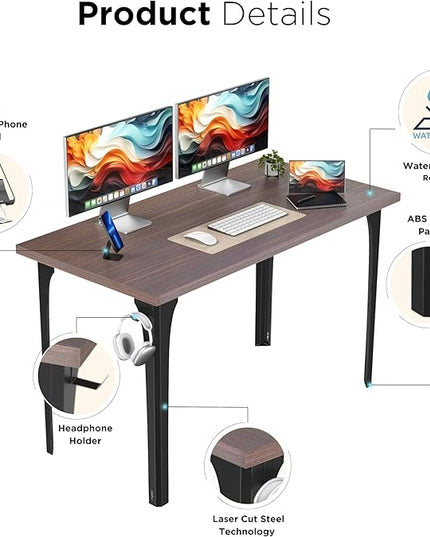Home Office Computer Desk 47.2x23.6 inch gaming Desk, Modern and Minimalist home office desk, Home Office Desks, Study Desk, Craft table Black Metal Designed Frame, Dark Brown Board color. - LeafyLoom