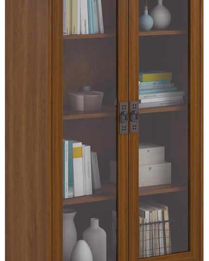 Ameriwood Home Quinton Point 4 shelves Bookcase with Glass Doors, Inspire Cherry - LeafyLoom