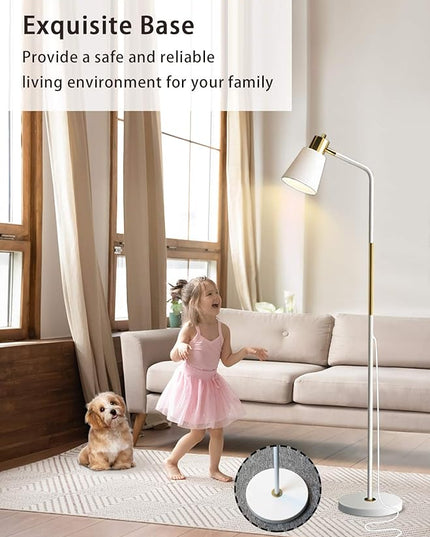 Floor Lamp, Industrial Floor Lamps for Living Rooms Rustic Farmhouse Reading Standing Floor Lamp Adjustable Metal Heads Indoor Task Lighting for Living Room Bedroom Office Home Décor (White) - LeafyLoom