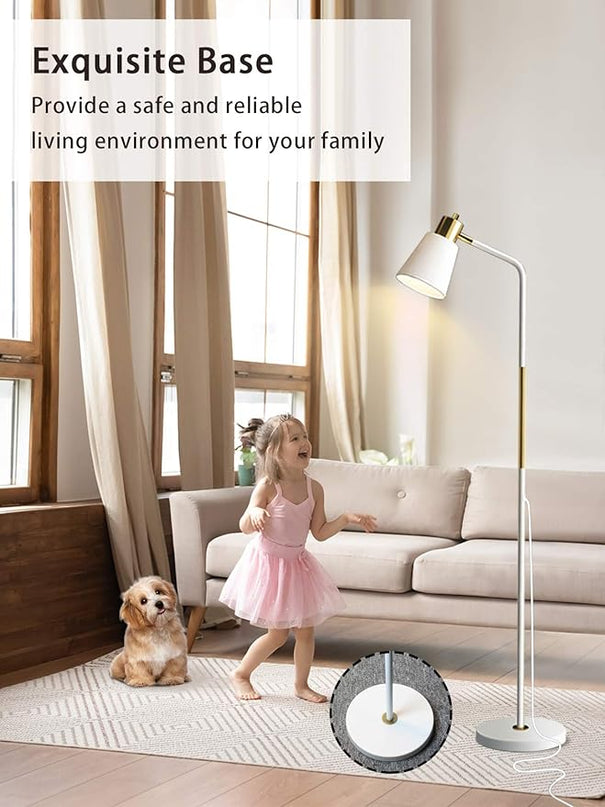 Floor Lamp, Industrial Floor Lamps for Living Rooms Rustic Farmhouse Reading Standing Floor Lamp Adjustable Metal Heads Indoor Task Lighting for Living Room Bedroom Office Home Décor (White) - LeafyLoom