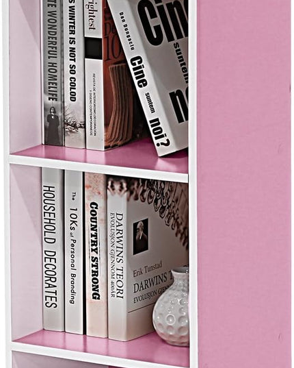Furinno 3-Tier Open Shelf Bookcase, White/Pink 11003WH/PI - LeafyLoom