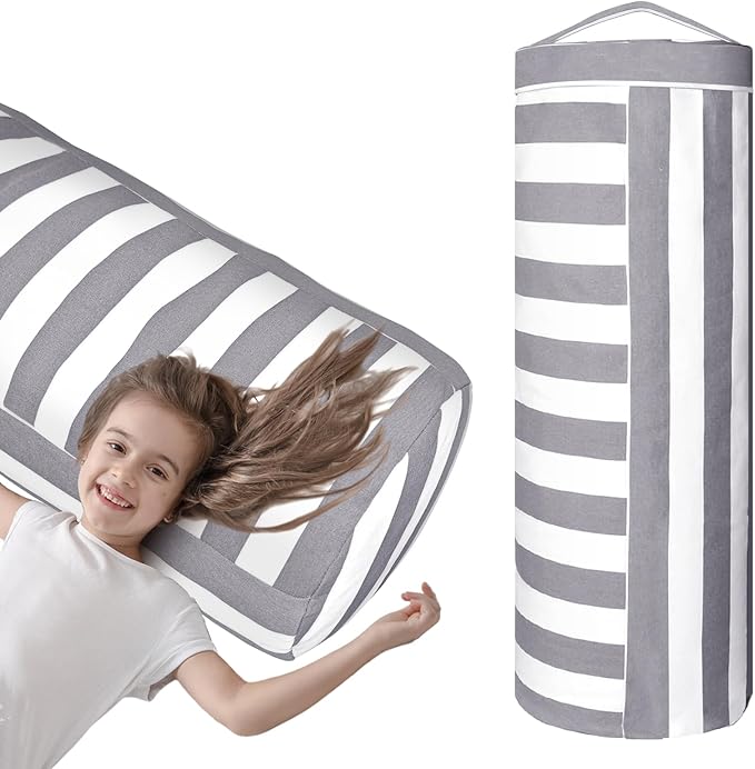 Stuffed Animal Storage Bean Bag Cover for Kids, Bean Bag Stuffed Animal Storage for Boys and Girls - Organize, Sit, Play, Box Help Promote Comfort - X-Large, Cylinder, Premium Cotton Canvas - LeafyLoom