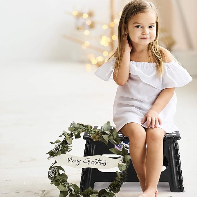 Delxo Folding Step Stool for Kids and Adults,15-Inch Extra Wide 9 Inch Height Heavy Duty Stepping Stool More Safe and Comfortable Non Slip Foldable Step Stool Black - LeafyLoom