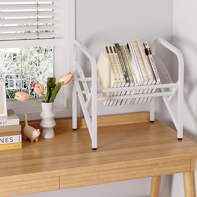 Bookshelf Storage Shelf Bookcase Freestanding Storage Stand Book Organizer for Living Room, Bedroom, Kitchen, Rust Resistance,Easy Assembly Multi-Functional Organizer (1 Tier, White) - LeafyLoom