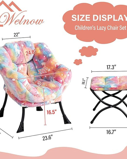 Welnow Toddler Kids Lazy Chair with Ottoman, Glow in The Dark Accent Comfy Lounge Children Armchair Couch with Removable Cover, Detachable Reading Chair with Footrest for Boy or Girl - LeafyLoom