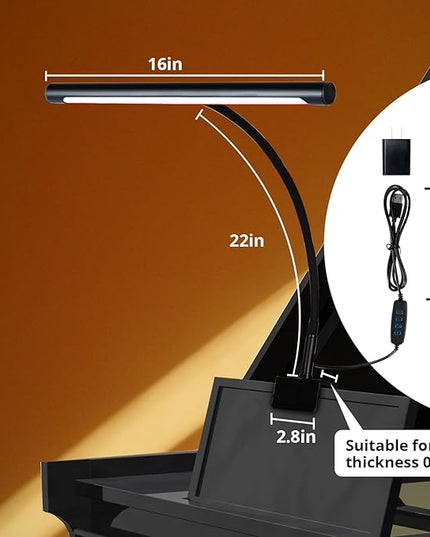 Piano Light with 3 Color Modes, Desk Piano Lamp for Grand Piano, Dimmable Grand Piano Lamp, Wide Illumination Music Stand Light Clip On, Stand Lights for Musicians Digital Pianos - LeafyLoom