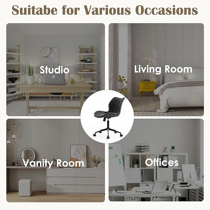 YOUNUOKE Office Desk Chair, Comfy Home Office Chairs, Small Comfortable Desk Chairs with Wheels, Armless PU Leather Chairs for Computer Conference, Black - LeafyLoom