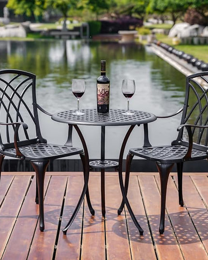 Outdoor 3 Piece Bistro Set Cast Aluminum Bistro Table and Chairs Set of 2, All Weather Bistro Patio Set, Patio Furniture for Garden Black - LeafyLoom