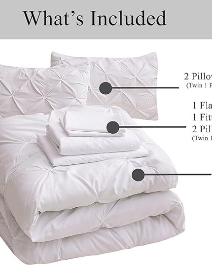 LANE LINEN Bedding Comforter Set for Split King Mattress, Soft 8 Piece Split King Bed in a Bag with 1 King Comforter, 1 King Size Flat Sheet, 2 Twin XL Fitted Sheets, 2 Pillowcases & 2 Shams - White - LeafyLoom
