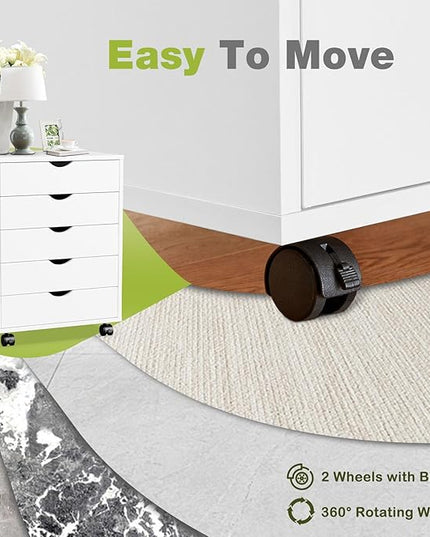 DUMOS 5 Drawer File Cabinet 5 Wood Rolling Organizer Storage Chest with Wheels Mobile Printer Stand for Home Office, White - LeafyLoom