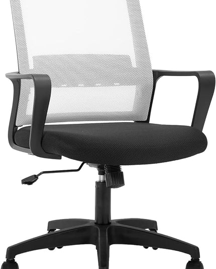 Office Chair Ergonomic Desk Task Chair Mesh Computer Chair Mid-Back Mesh Home Office Swivel Chair Modern Executive Chair with Wheels Armrests Lumbar Support(White) - LeafyLoom