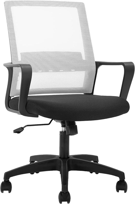 Office Chair Ergonomic Desk Task Chair Mesh Computer Chair Mid-Back Mesh Home Office Swivel Chair Modern Executive Chair with Wheels Armrests Lumbar Support(White) - LeafyLoom