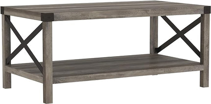 Walker Edison Sedalia Modern Farmhouse Metal X Coffee Table, 40 Inch, Grey Wash - LeafyLoom