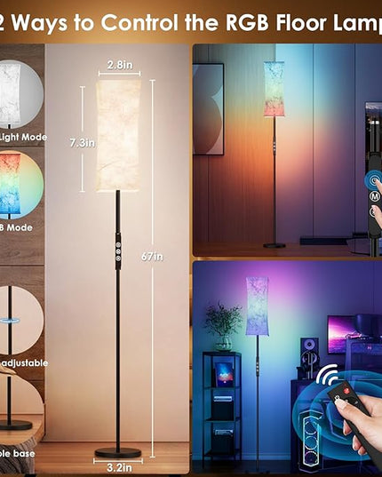 RGB Corner Floor Lamp - 67” Modern Tall Standing LED Light with Remote Touch Switch - 1800K-5500K Ambiance Color Changing Dimmable Floor Lamps for Living Room Bedroom Office Gaming Room New - LeafyLoom