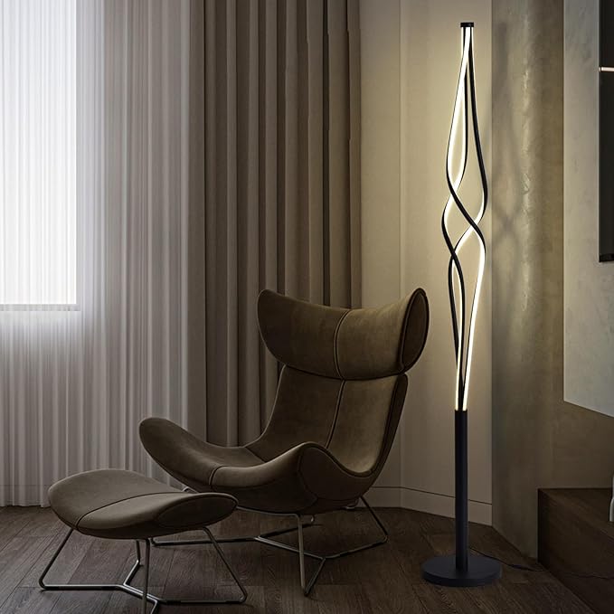 Spiral Floor Lamps for Living Room 70 Inch LED Floor Lamp for Bedroom 34W Dimmable Modern Floor Lamp with Remote Control 3 Color Temperature Black Corner Floor Lamp - LeafyLoom