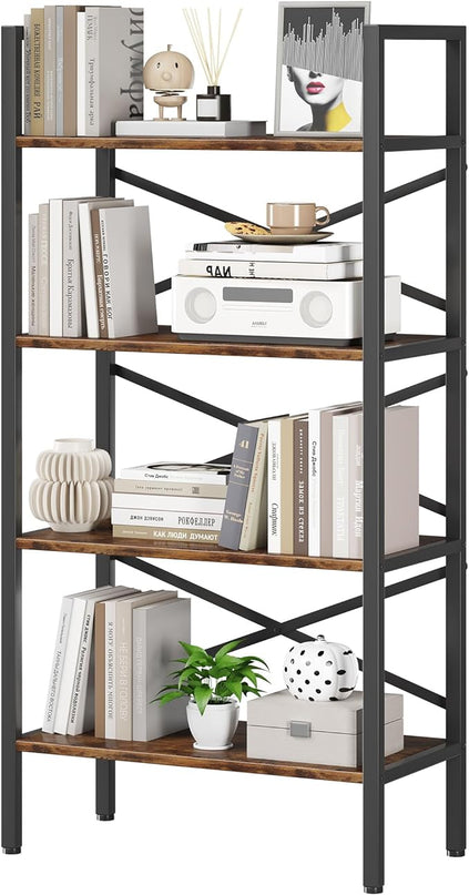 4 Tier Bookshelf 23.6" Width, Kids Bookshelf with Storage, Small Bookcase with Open Shelves, Storage Organization for Bedroom, Living Room and Home Office,Rustic Brown - LeafyLoom