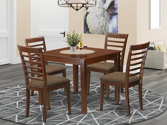 East West Furniture OXML5-MAH-C 5 Piece Set for 4 Includes a Square Kitchen Table and 4 Linen Fabric Dining Room Chairs, 36x36 Inch - LeafyLoom