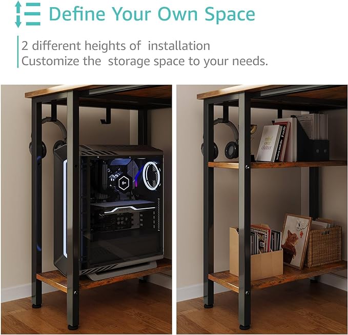 Lufeiya 47 inch Computer Desk with 4 Drawers & Storage Shelves, Writing Work Study Desk for Home Office Bedroom, Modern Simple Student PC Desks Table, Rustic Brown - LeafyLoom