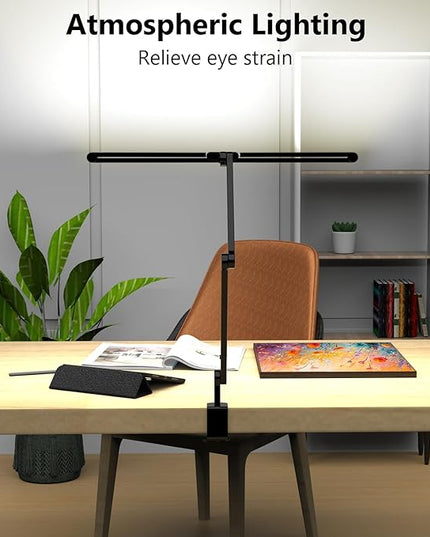 3000 Lumen Ultra Bright Architect Desk Lamp with Clamp, 36W Tall Overhead Led Desk Light for Home Office, 47Inch Long Dimmable Computer Monitor Light Bar with Remote for Table Desktop Drafting - LeafyLoom