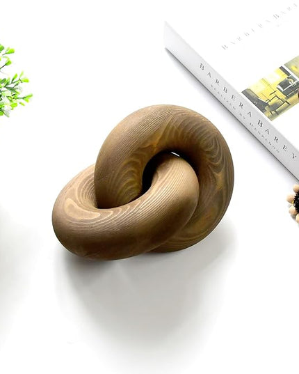 Wood kont Decor Coffee Table Decor for Living Room, Wood Chain Link Decor, Hand Carved Decoration for Home, Modern Farmhouse, Boho and Shelf Object, Brown - LeafyLoom