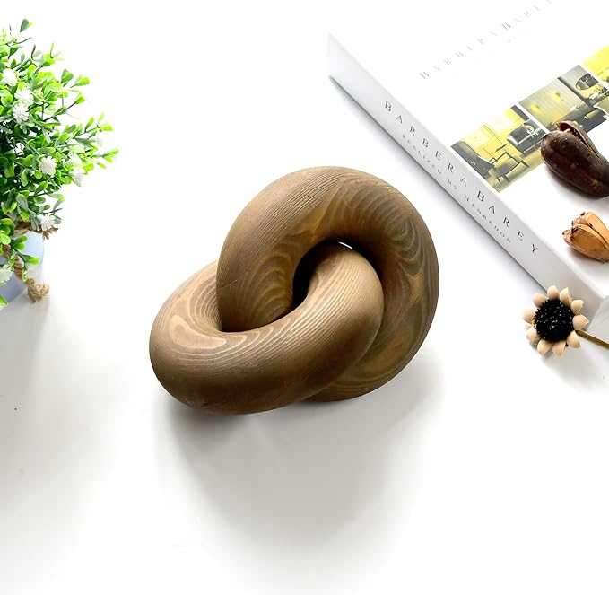 Wood kont Decor Coffee Table Decor for Living Room, Wood Chain Link Decor, Hand Carved Decoration for Home, Modern Farmhouse, Boho and Shelf Object, Brown - LeafyLoom