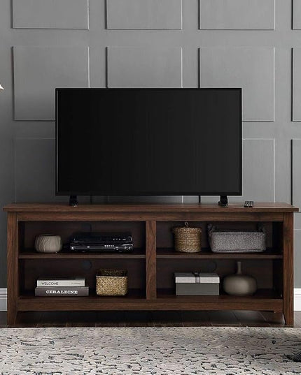 Walker Edison Wren Classic 4 Cubby TV Stand for TVs up to 65 Inches, 58 Inch, Dark Walnut - LeafyLoom