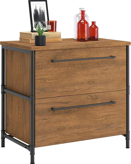Sauder Iron City Lateral File, L: 31.50" x W: 20.00" x H: 30.00", Checked Oak Finish - LeafyLoom