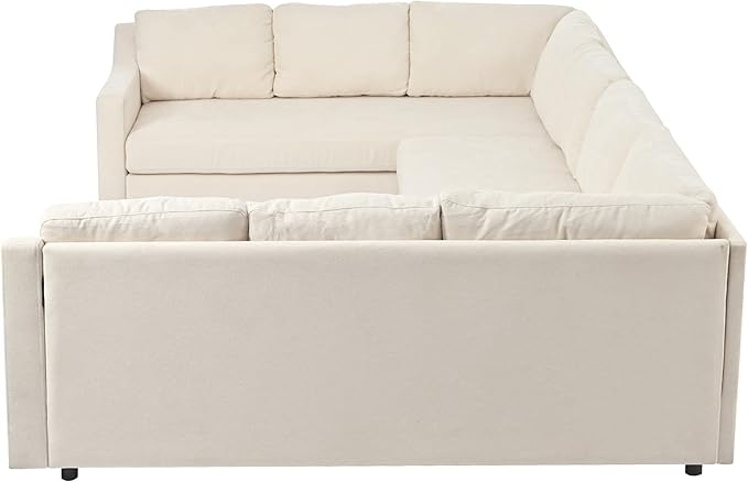 Modern U Shaped, Oversized 3 Piece Modular Sectional 6-8 Persons,Living Room Thick Seat and Back Cushions,Sofas & Couches for Apartment,Office,Gray, Beige-B - LeafyLoom