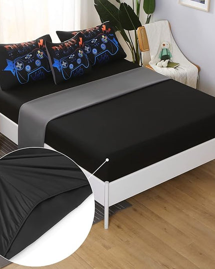 JQinHome Full Gaming Comforter Sets for Boys,6 Piece Bed in A Bag 3D Video Game Bedding -All Season Soft Microfiber Gamer Bedding Sets for Kids,Pillowcase, Flat Sheet, Fitted Sheet,Cushion Cover - LeafyLoom