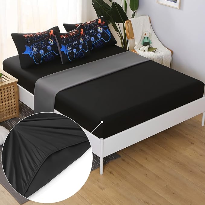 JQinHome Queen Gaming Comforter Sets for Boys,6 Piece Bed in A Bag 3D Video Game Bedding All Season Soft Microfiber Gamer Bedding Sets for Kids, Pillowcase, Flat Sheet, Fitted Sheet,Cushion Cover - LeafyLoom