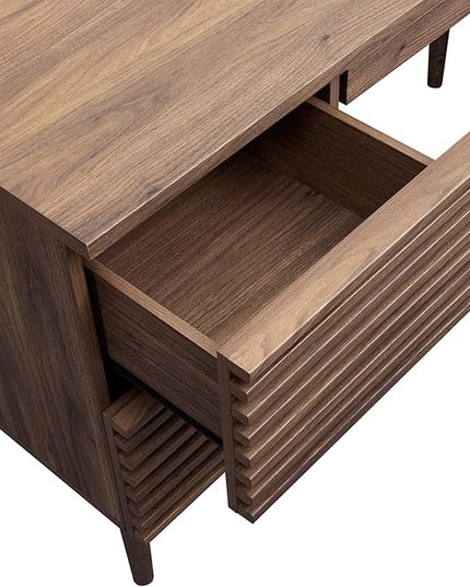 Modway Render Mid-Century Modern, Office Desk, Walnut - LeafyLoom