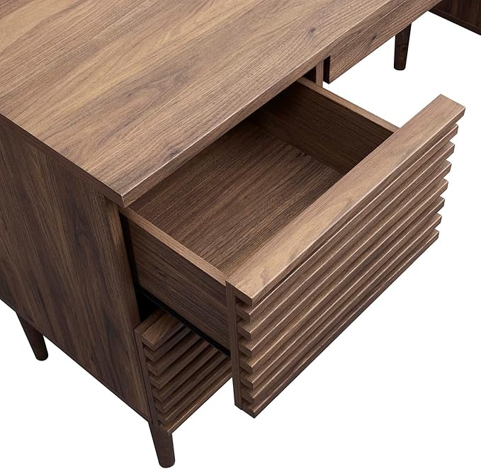 Modway Render Mid-Century Modern, Office Desk, Walnut - LeafyLoom