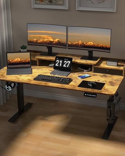63×30 Inch Electric Standing Desk with 2 Drawers, Adjustable Height Widened Stand Up Desk with Storage Shelf, Sit to Stand Ergonomic Workstation for Home Office - LeafyLoom