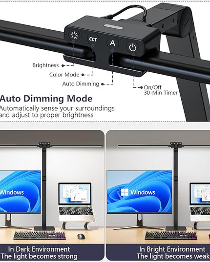 KableRika Desk Lamp Home Office: 24W Bright Double Led Desk Lights with Base - Auto Dimming Table Light - Dimmable Eye Caring Task Office Lamps for Monitor Study Drafting - LeafyLoom