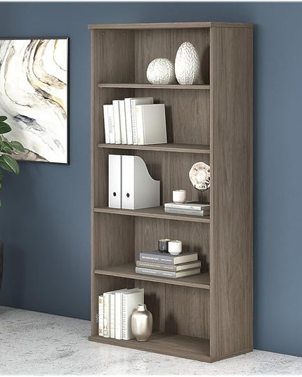 Bush Business Furniture Studio C 73"H 5-Shelf Bookcase with Adjustable Shelves, Modern Hickory Laminated Wood (SCB136MH) - LeafyLoom