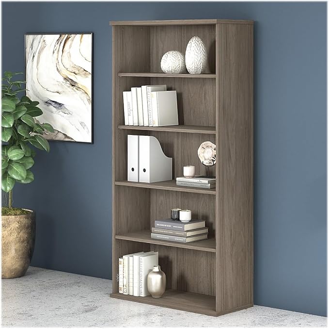 Bush Business Furniture Studio C 73"H 5-Shelf Bookcase with Adjustable Shelves, Modern Hickory Laminated Wood (SCB136MH) - LeafyLoom