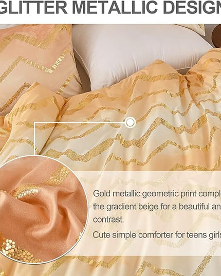 Ombre Beige Comforter Set Twin Size Girls Bedding Soft Microfiber Comforter for Kids Teen Women,3 Pieces (1 Comforter,1 Pillowcase,1 Decorative Pillow Sham) - LeafyLoom