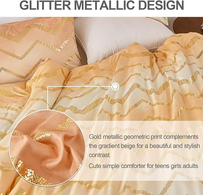 Ombre Beige Comforter Set Queen Size Girls Bedding Soft Microfiber Comforter for Kids Teen Women,4 Pieces (1 Comforter,2 Pillowcase,1 Decorative Pillow Sham) - LeafyLoom