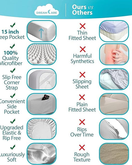DREAMCARE California King Sheet Sets - Cooling Bed Sheets - 4pcs Set - up to 15" Deep Pocket Cal King Sheets - California King Sheets - Soft & Lasting 100% Brushed Polyester with Side Pocket - L Gray - LeafyLoom