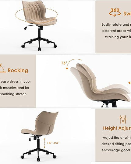 YOUNUOKE Office Desk Chair, Comfy Home Office Chairs, Small Comfortable Desk Chairs with Wheels, Armless PU Leather Chairs for Computer Conference, Khaki - LeafyLoom