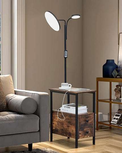 Dungoo 59" LED Floor Lamp with Table, End Table with Adjustable Reading Light, Side Table with USB & Type-C Ports and 2 Outlets, Narrow End Table with Lamp Attached for Living Room Bedroom - LeafyLoom